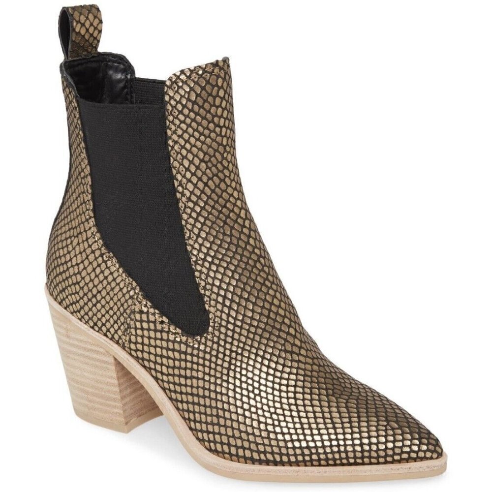 NEW Dolce Vita Sabil Gold Snake Print Leather Chealsea Boot Booties Women's 7.5